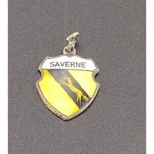 Vintage Saverine Charm Coat of Arms Enamel Travel Souvenir Badge Gold Tone